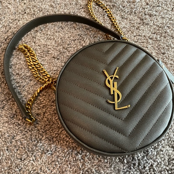 SOLD! Saint Laurent Vinyle Round Camera Bag in Dark Gray - Picture 2 of 6